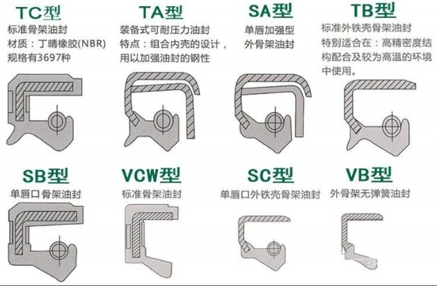 不同類型的骨架油封結構